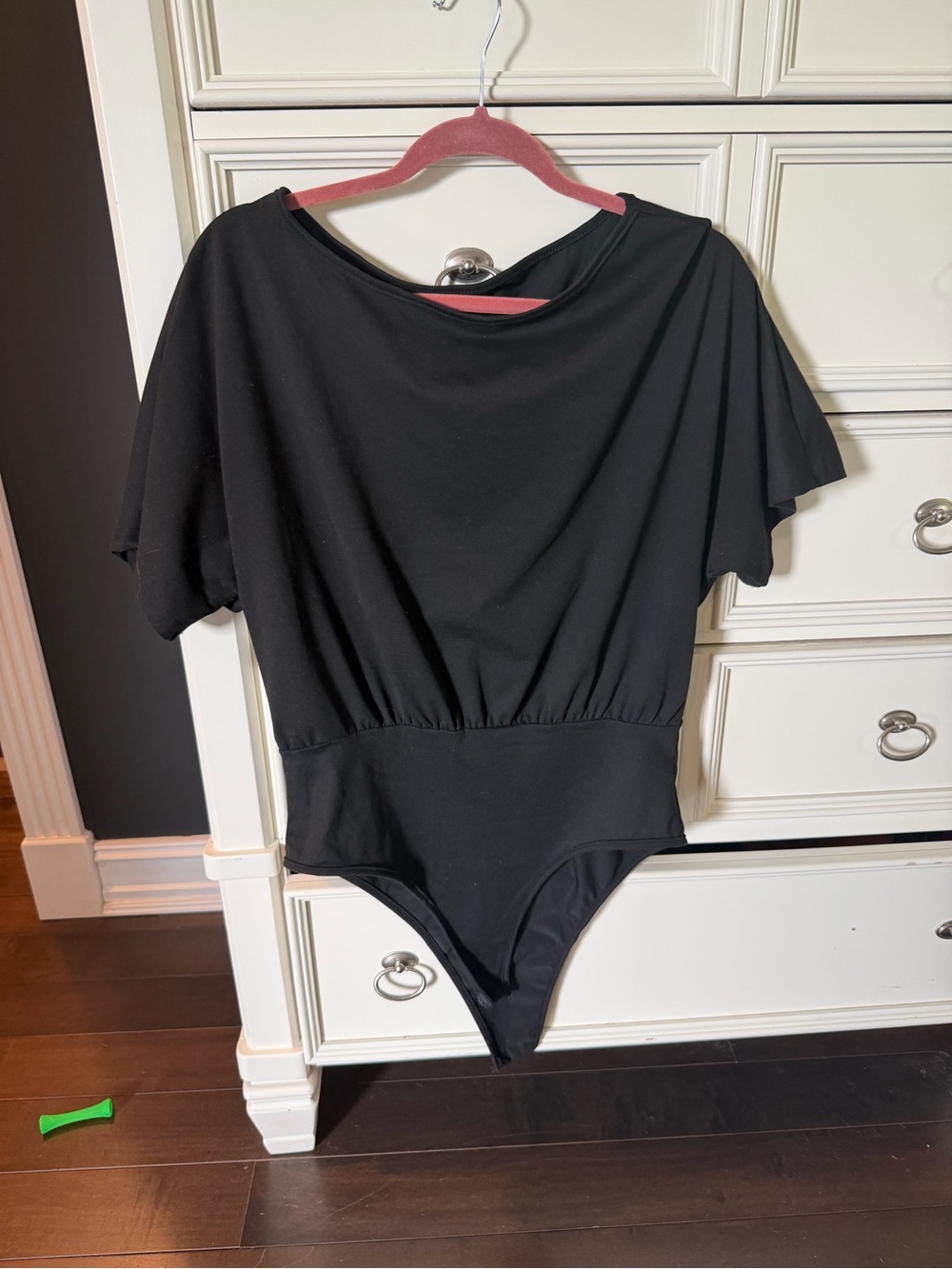 Black Short-Sleeve Gathered Waist Bodysuit